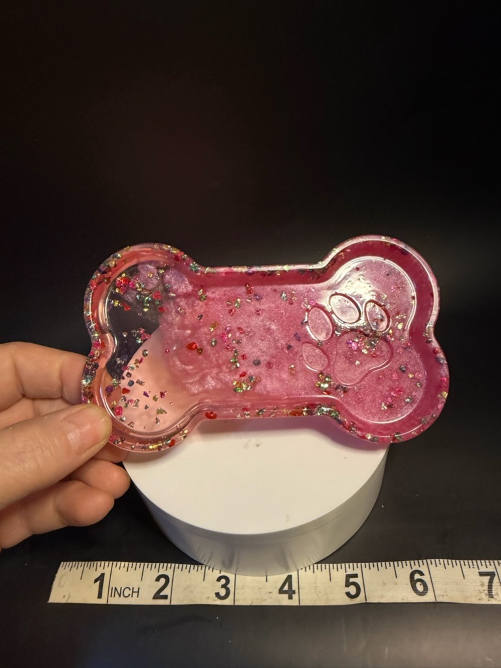 Pink Glitter Resin Dog Bone Trinket Dish